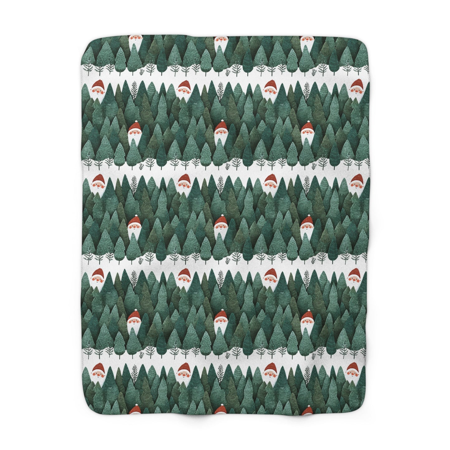 Cozy Sherpa Fleece Blanket with Peeking Santa Forest Design, Soft Throw Blanket, Winter Decor, Camping Blanket, Holiday Gift