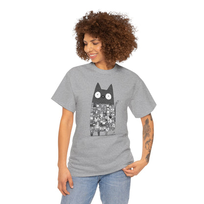 Line Art Abstract Cat Graphic Tee, Unisex Heavy Cotton Tee, Cute Cat Shirt, Unique Gift for Cat Lovers