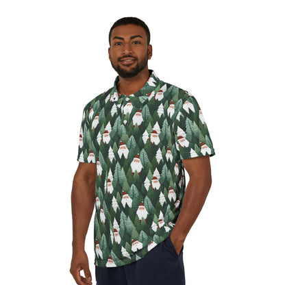 Festive Woodland Santa Polo Shirt, Christmas Gift Polo, Casual Holiday Shirt