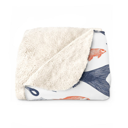 Cozy Fish Pattern Sherpa Fleece Blanket, Warm Throw Blanket, Home Decor, Gift for Fish Lovers, Snuggle Blanket, Nursery Blanket