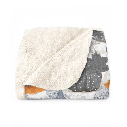 Cozy Sherpa Fleece Blanket with Pumpkin Design, Fall Decor, Snuggle Blanket, Gift for Friends, Seasonal Home Accents