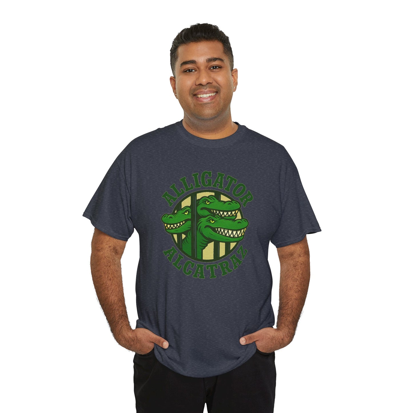 Alligator Alcatraz Unisex Heavy Cotton Tee, Fun Graphic Tee, Casual Wear, Gift for Animal Lovers, Summer Fashion, Unique T-Shirt