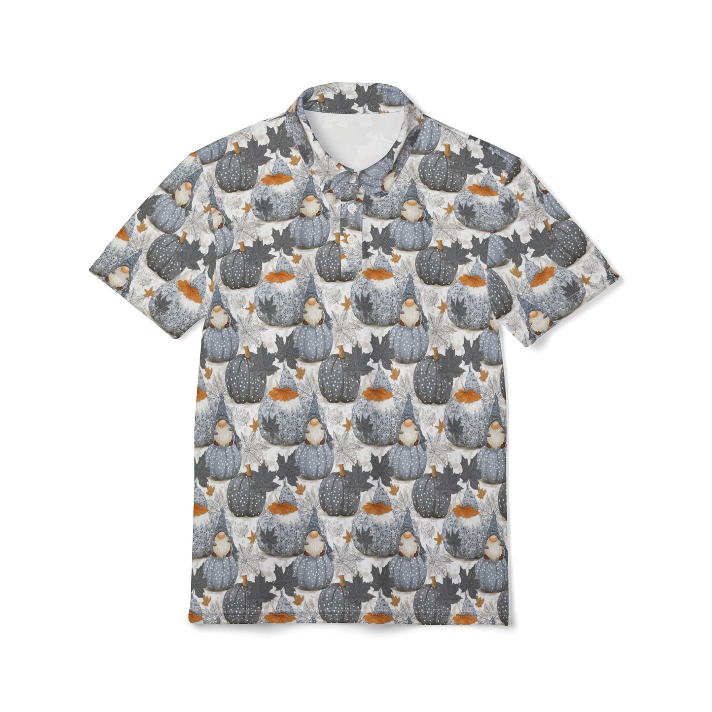 Autumn Gnome Vibes Unisex Polo Shirt, Festive Fall Apparel, Pumpkin Themed Top, Casual Thanksgiving Outfit