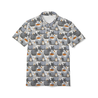 Autumn Gnome Vibes Unisex Polo Shirt, Festive Fall Apparel, Pumpkin Themed Top, Casual Thanksgiving Outfit
