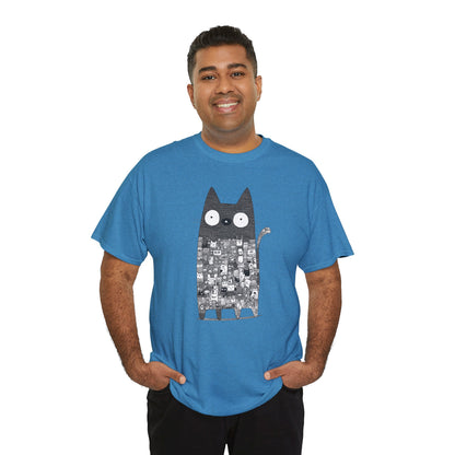 Line Art Abstract Cat Graphic Tee, Unisex Heavy Cotton Tee, Cute Cat Shirt, Unique Gift for Cat Lovers