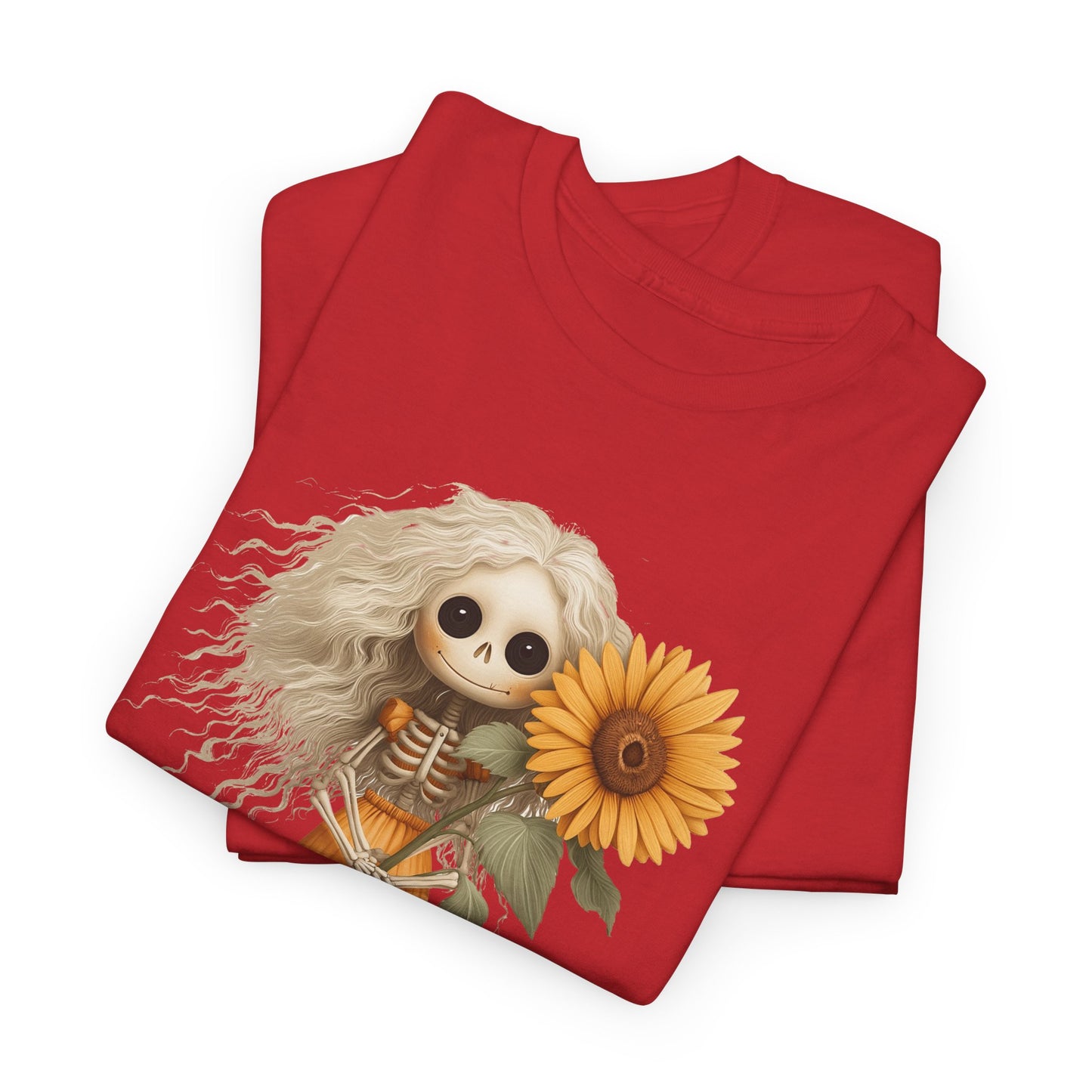 Sunflower Gothic Girl Unisex Cotton Tee, Boho T-Shirt, Gift for Autumn, Casual Wear, Harvest Festival Top, Halloween Shirt