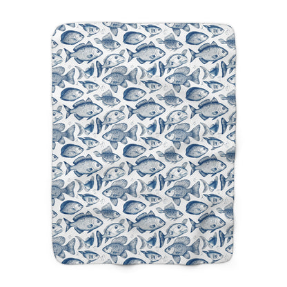 Sherpa Blanket - Let's Go Fishing Cute Small Fish Pattern