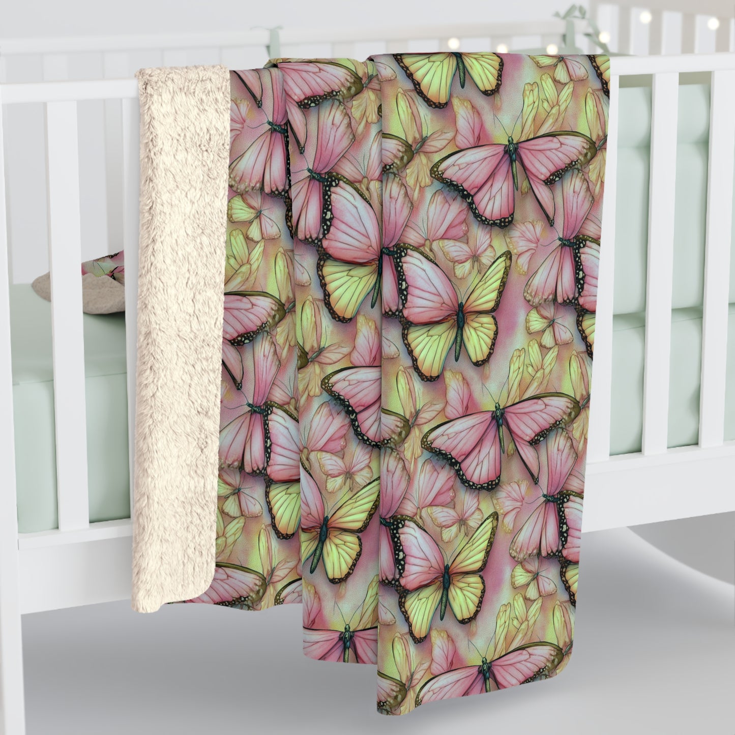 Butterfly Blossom Sherpa Fleece Blanket | Cozy Gift, Home Decor, Nature Lovers, Soft Throw, Birthday Present