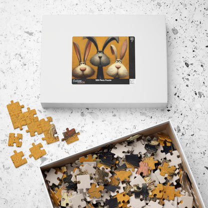 Puzzle - 3 Funny Rabbit Friends on Burnt Orange Background