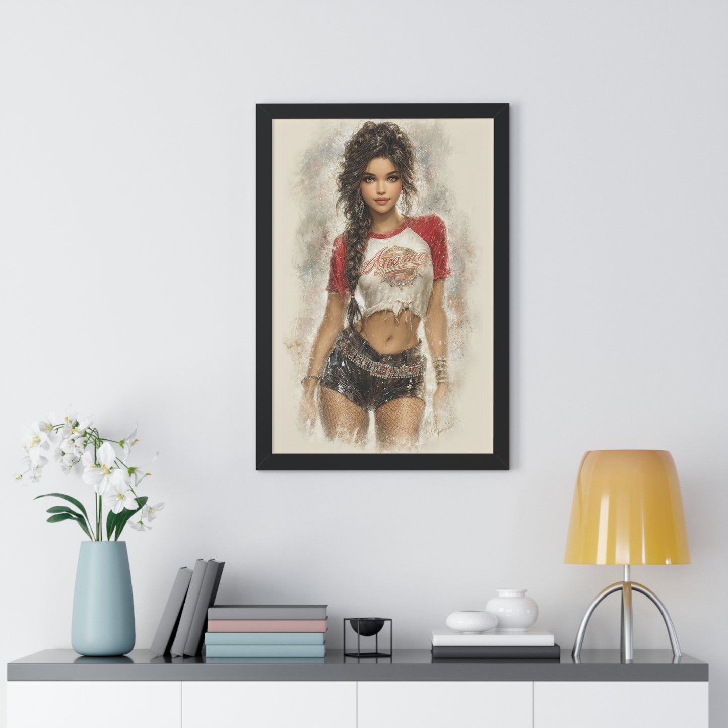 Vertical Poster - Hot Babe in Short Tshirt and Booty Shorts