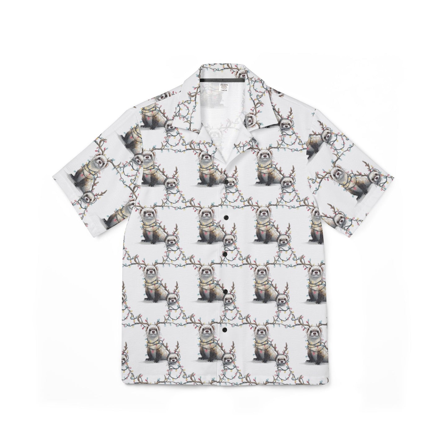 Men's Hawaiian Camp Shirt - Otter Xmas Lights Pattern