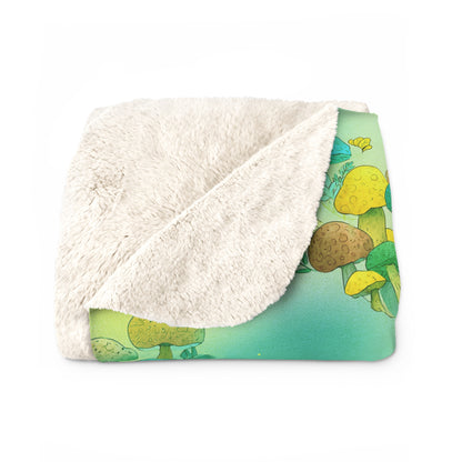 Sherpa Fleece Blanket - Electric Green Mushroom Pattern