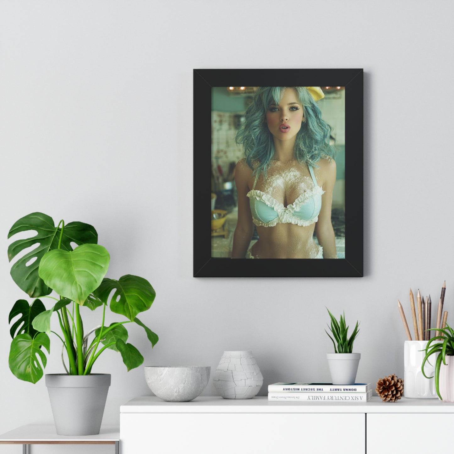 Vertical Poster - Sexy Bikini Babe in the Kitchen Covered in Flour