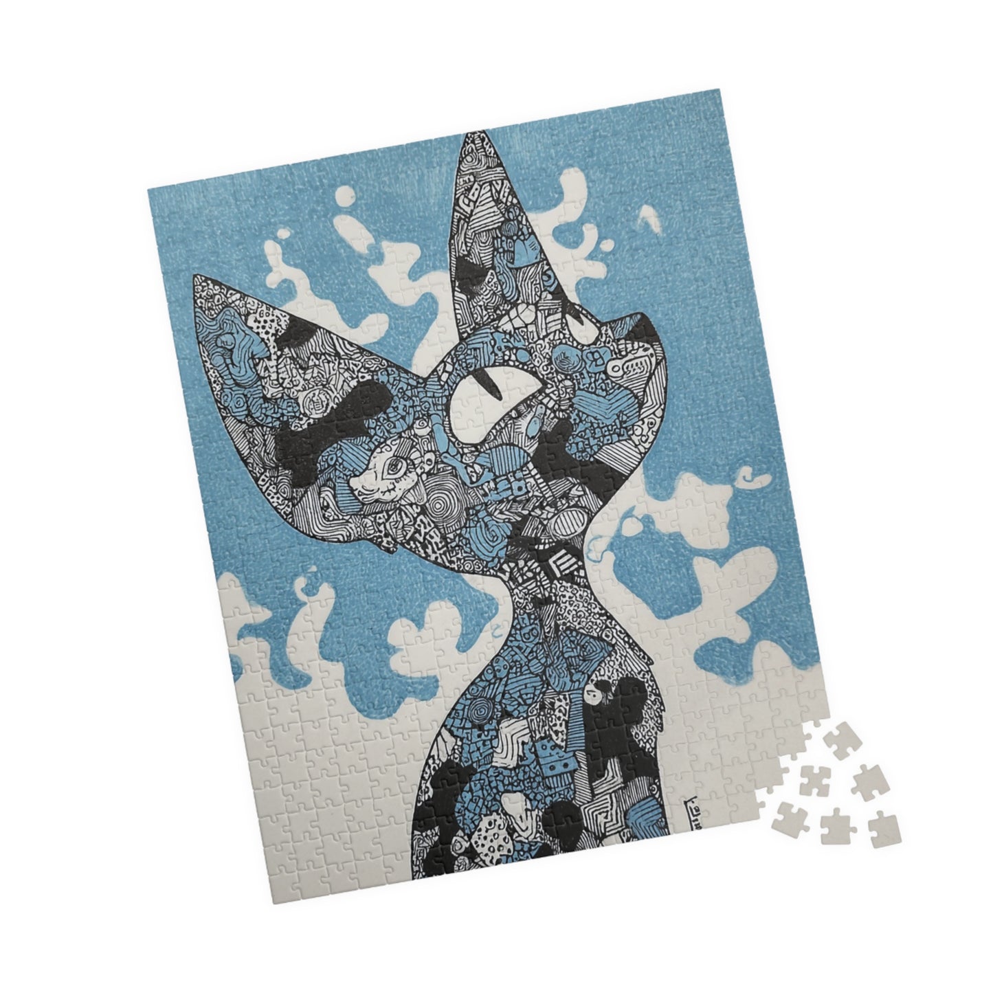 Puzzle of a Cat in Blue, Art Puzzle, Cat Puzzle Gift, Unique Artwork Jigsaw, Cat Lovers, Home Decor, Brain Teaser Puzzle, Kids Adult Puzzle