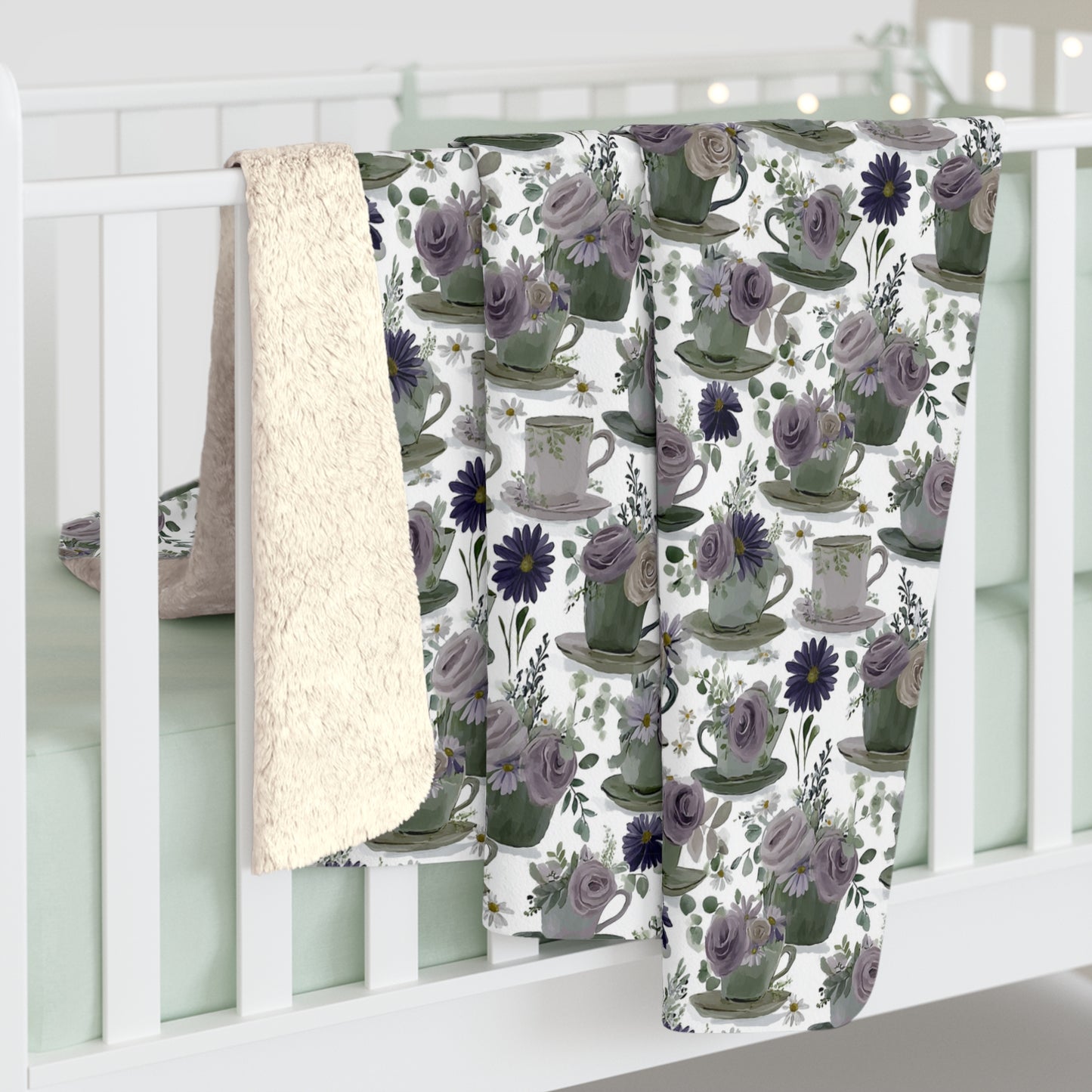 Floral Sherpa Fleece Blanket, Cozy Throw for Home Decor, Gift for Her, Boho Style