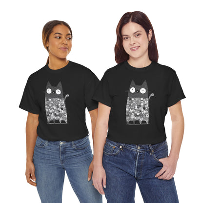 Line Art Abstract Cat Graphic Tee, Unisex Heavy Cotton Tee, Cute Cat Shirt, Unique Gift for Cat Lovers