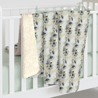 Sherpa Fleece Blanket - Blue and Gold Spiral Floral Wedding Print