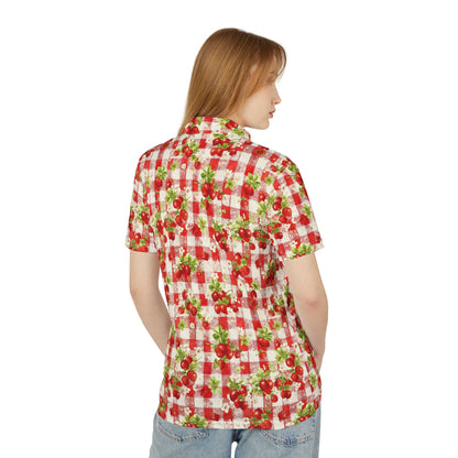 Strawberry Picnic Unisex Polo Shirt, Summer Style, Beachwear, Casual Wear, Gift for Him/Her, Outdoor Gatherings