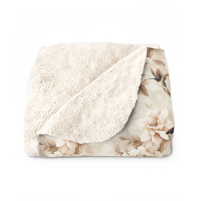 Sherpa Fleece Blanket - Ivory Hummingbirds