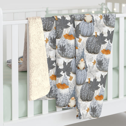 Cozy Sherpa Fleece Blanket with Pumpkin Design, Fall Decor, Snuggle Blanket, Gift for Friends, Seasonal Home Accents