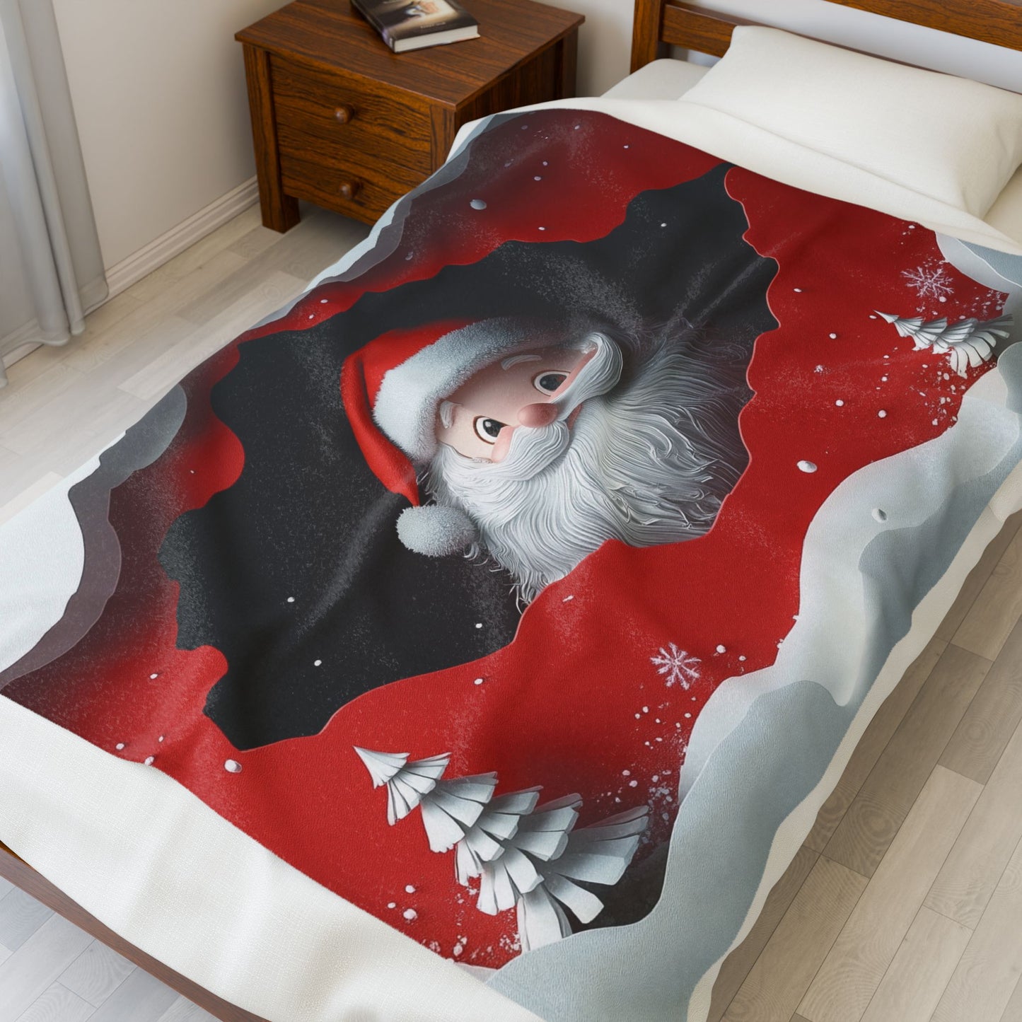 3D Santa Christmas Velveteen Plush Blanket, Holiday Decor, Santa Blanket, Winter Gift, Seasonal Home Accent, Festive Throw