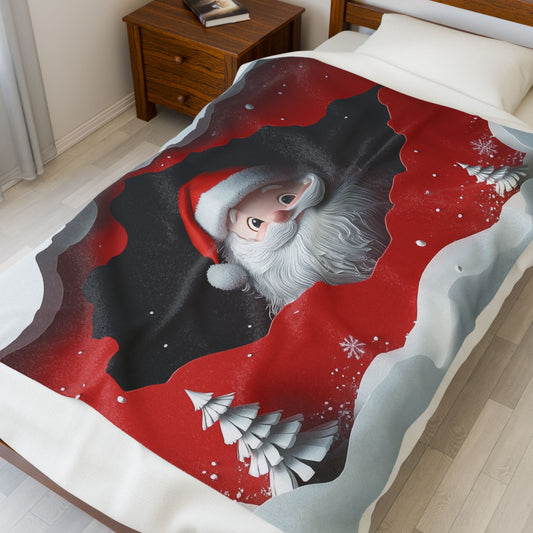 3D Santa Christmas Velveteen Plush Blanket, Holiday Decor, Santa Blanket, Winter Gift, Seasonal Home Accent, Festive Throw
