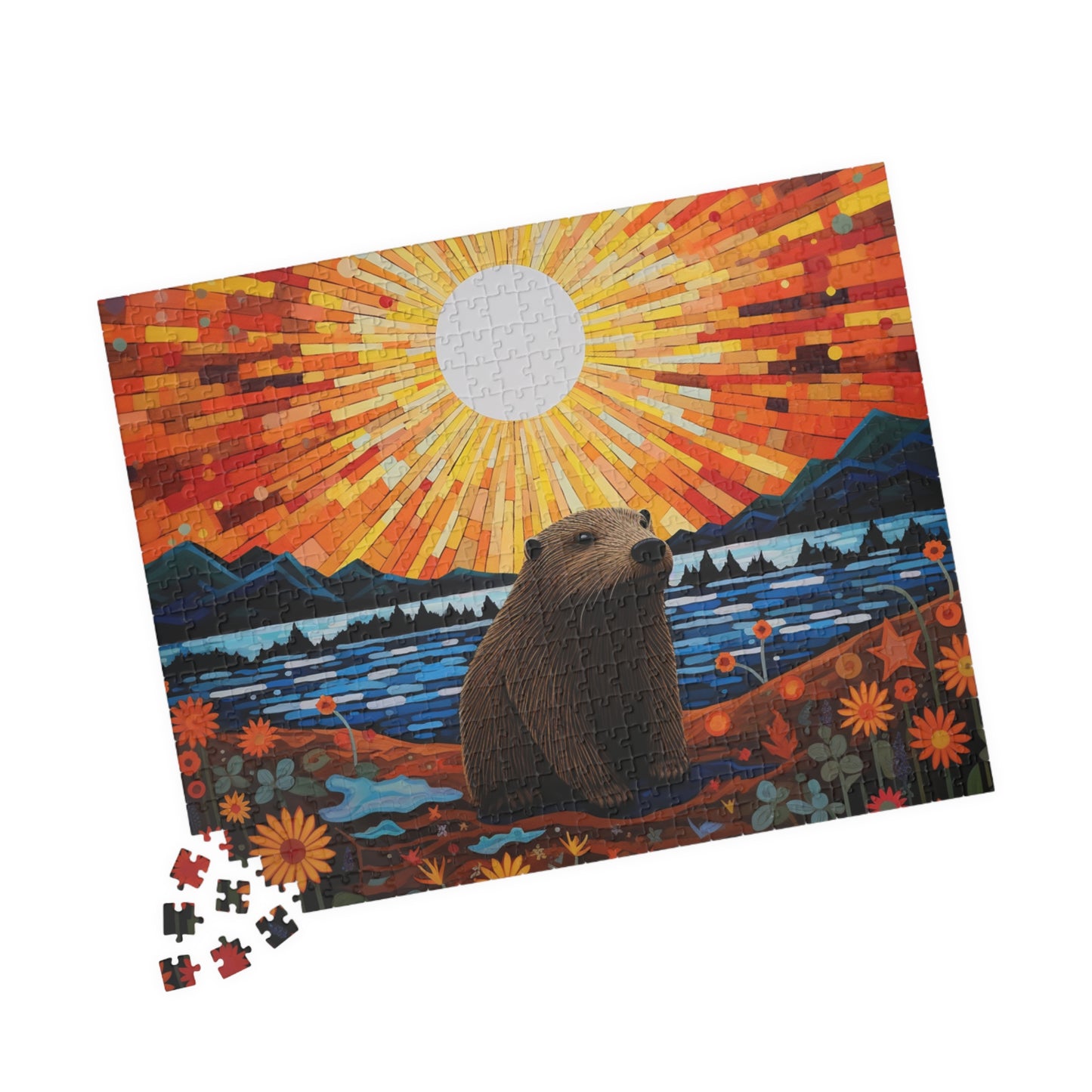 Nature-Inspired Beaver Starry Night Inspired Puzzle, 110/252/520/1014 Piece Jigsaw