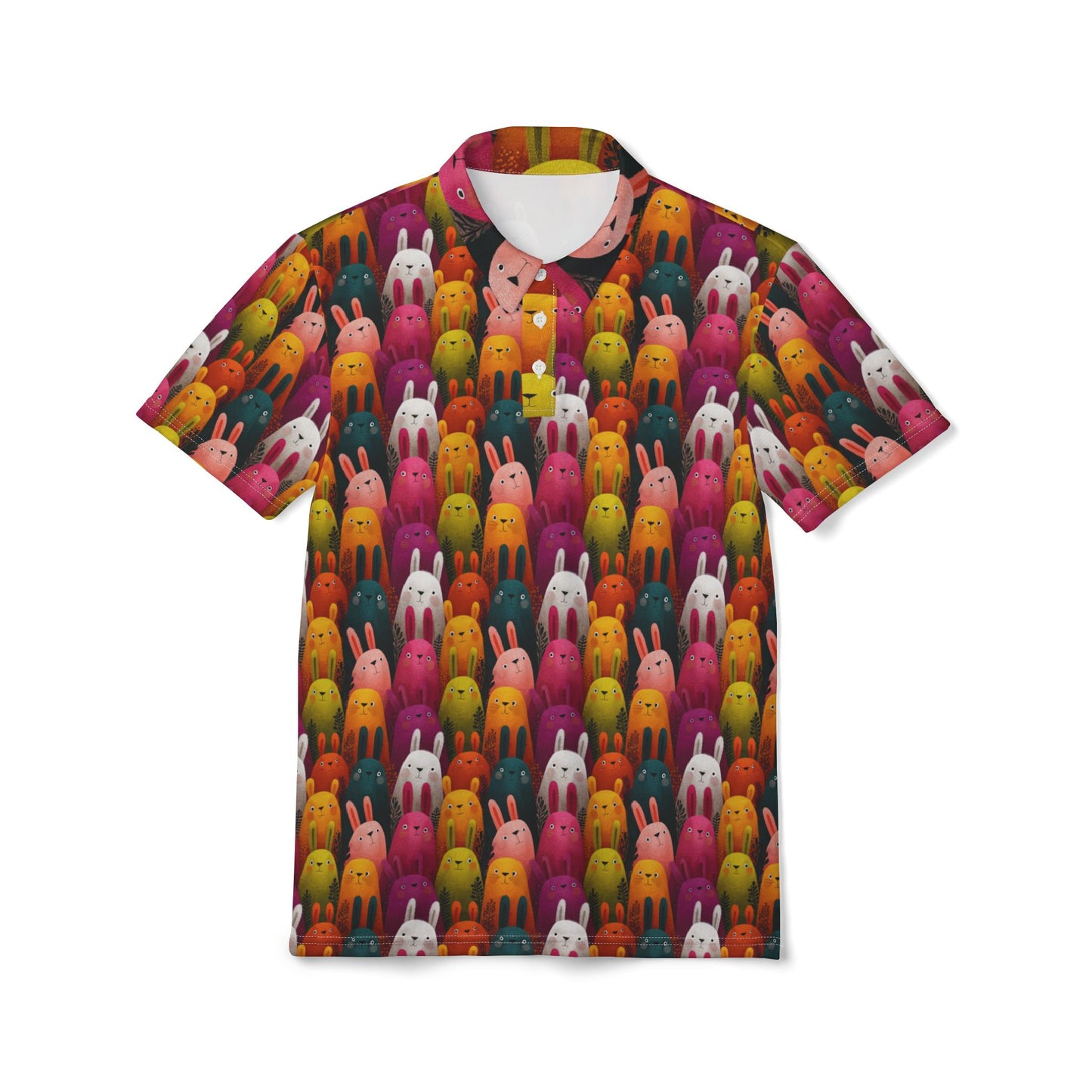 Colorful Bunny Pattern Unisex Polo Shirt, Fun Casual Wear, Animal Lover Shirt