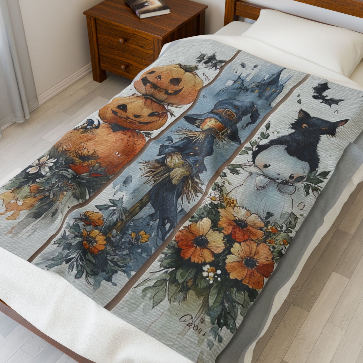 Halloween-Themed Velveteen Plush Blanket, Cozy Blanket for Fall, Scary Pumpkin Blanket, Home Decor, Gift for Halloween Lovers