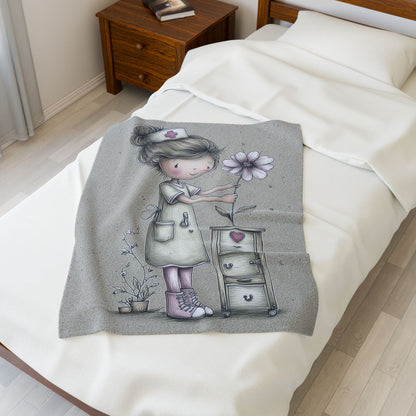 Nurse Floral Velveteen Plush Blanket, Cozy Throw for Healthcare Workers, Gift for Nurses, Relaxation Home Decor, Soft Bedding Accents