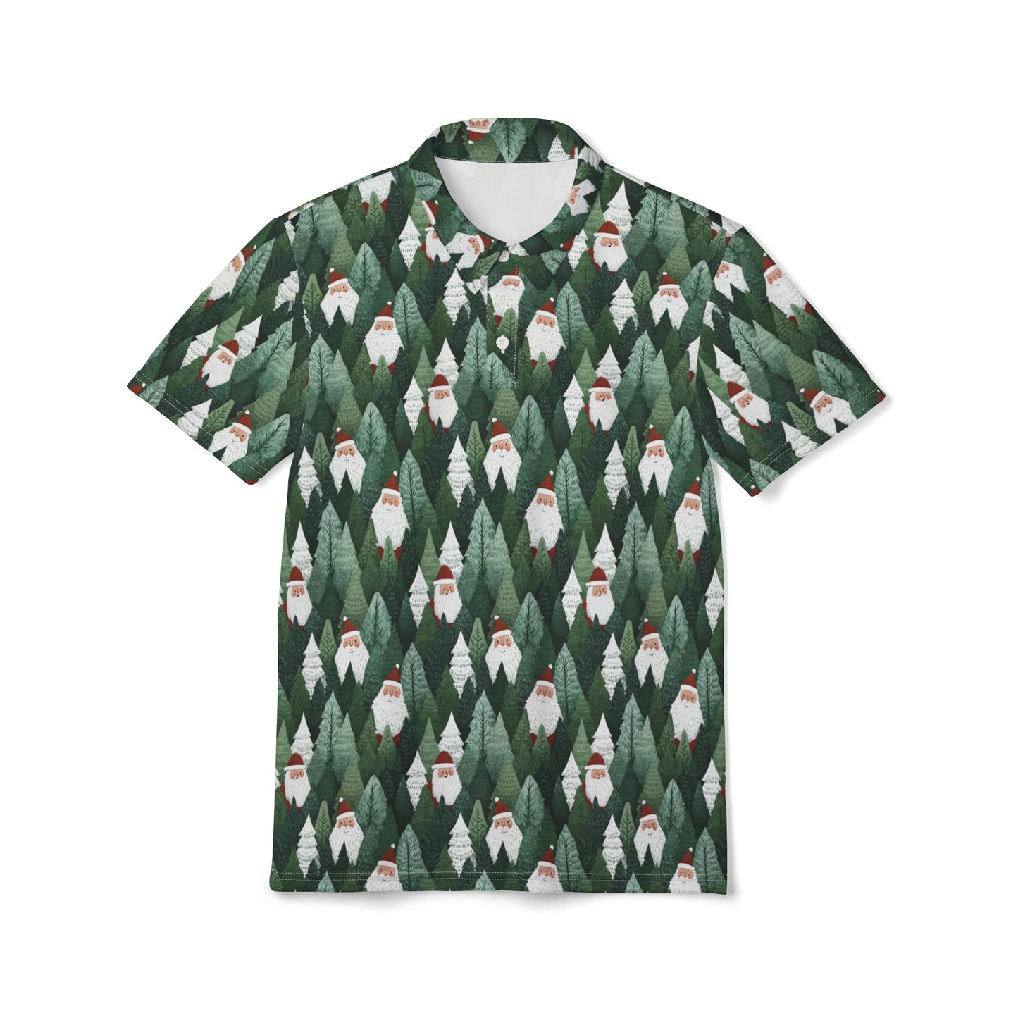 Festive Woodland Santa Polo Shirt, Christmas Gift Polo, Casual Holiday Shirt