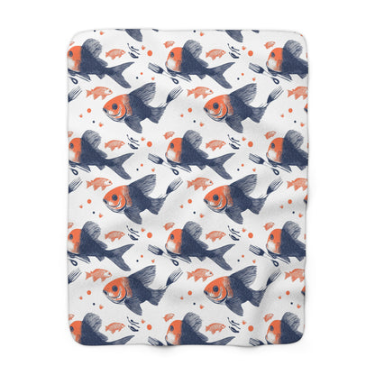 Cozy Fish Pattern Sherpa Fleece Blanket, Warm Throw Blanket, Home Decor, Gift for Fish Lovers, Snuggle Blanket, Nursery Blanket