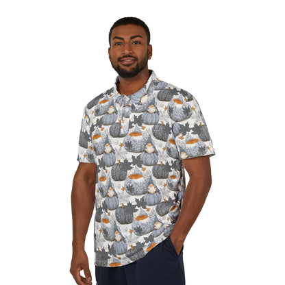 Autumn Gnome Vibes Unisex Polo Shirt, Festive Fall Apparel, Pumpkin Themed Top, Casual Thanksgiving Outfit