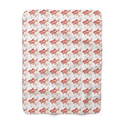 Cozy Orange Fish Sherpa Fleece Blanket with Goldfish Pattern | Gift for Aquatic Lovers