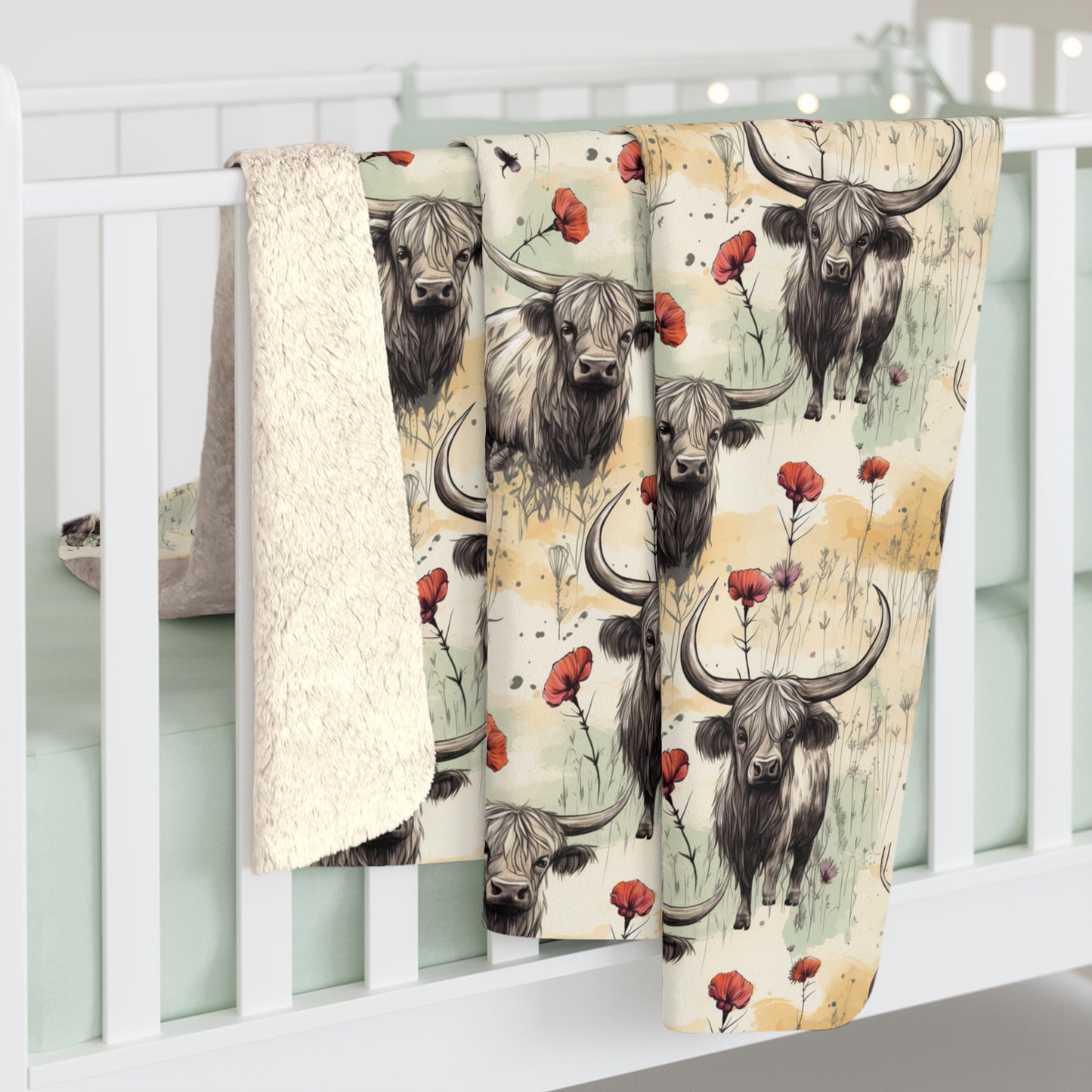 Sherpa Fleece Blanket - Adorable Grunge Baby Highland Cow Design