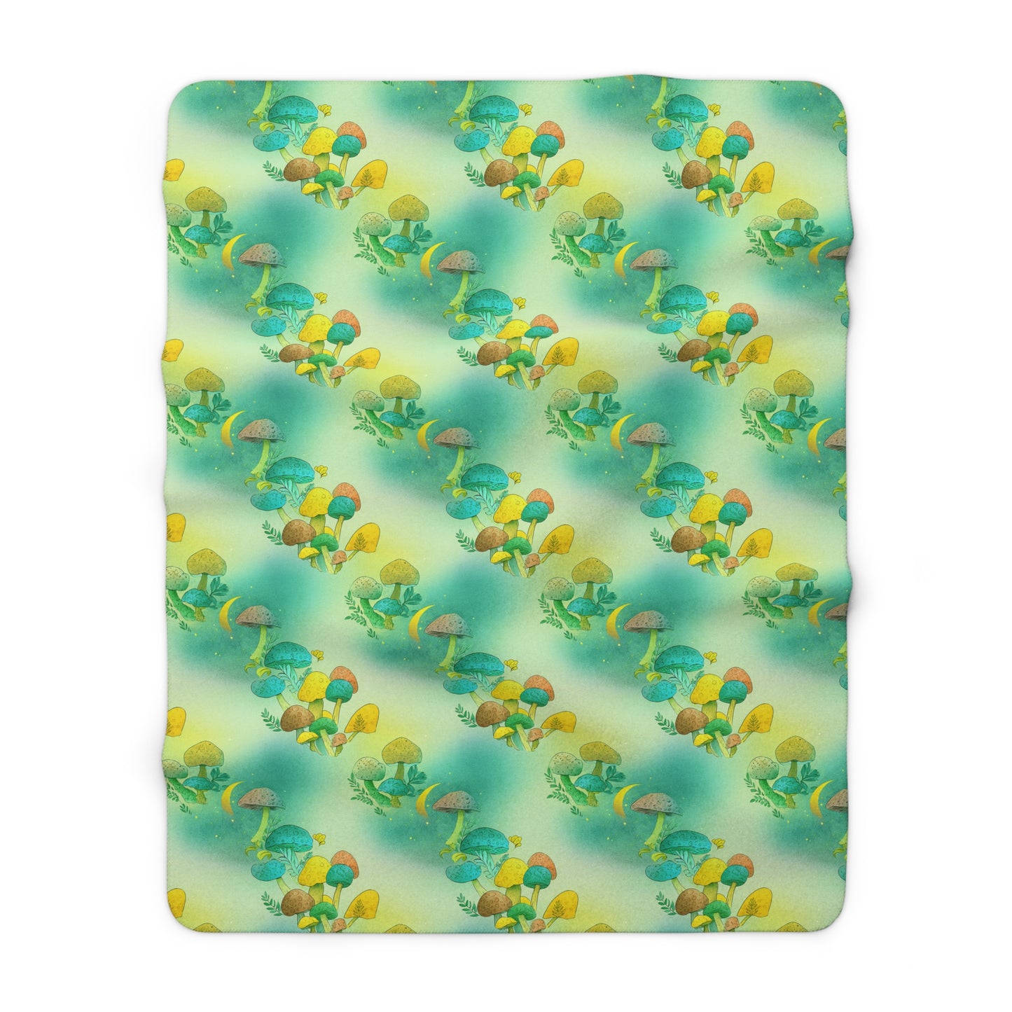 Sherpa Fleece Blanket - Electric Green Mushroom Pattern