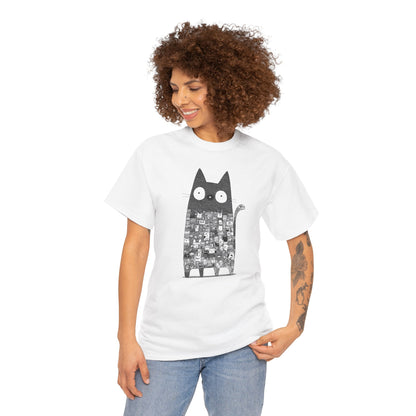 Line Art Abstract Cat Graphic Tee, Unisex Heavy Cotton Tee, Cute Cat Shirt, Unique Gift for Cat Lovers