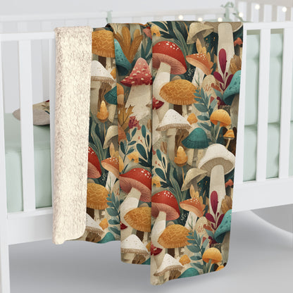 Cozy Mushroom Pattern Sherpa Fleece Blanket | Perfect for Fall, Home Décor, Gift for Nature Lovers, Cozy Nights, Outdoor Adventures