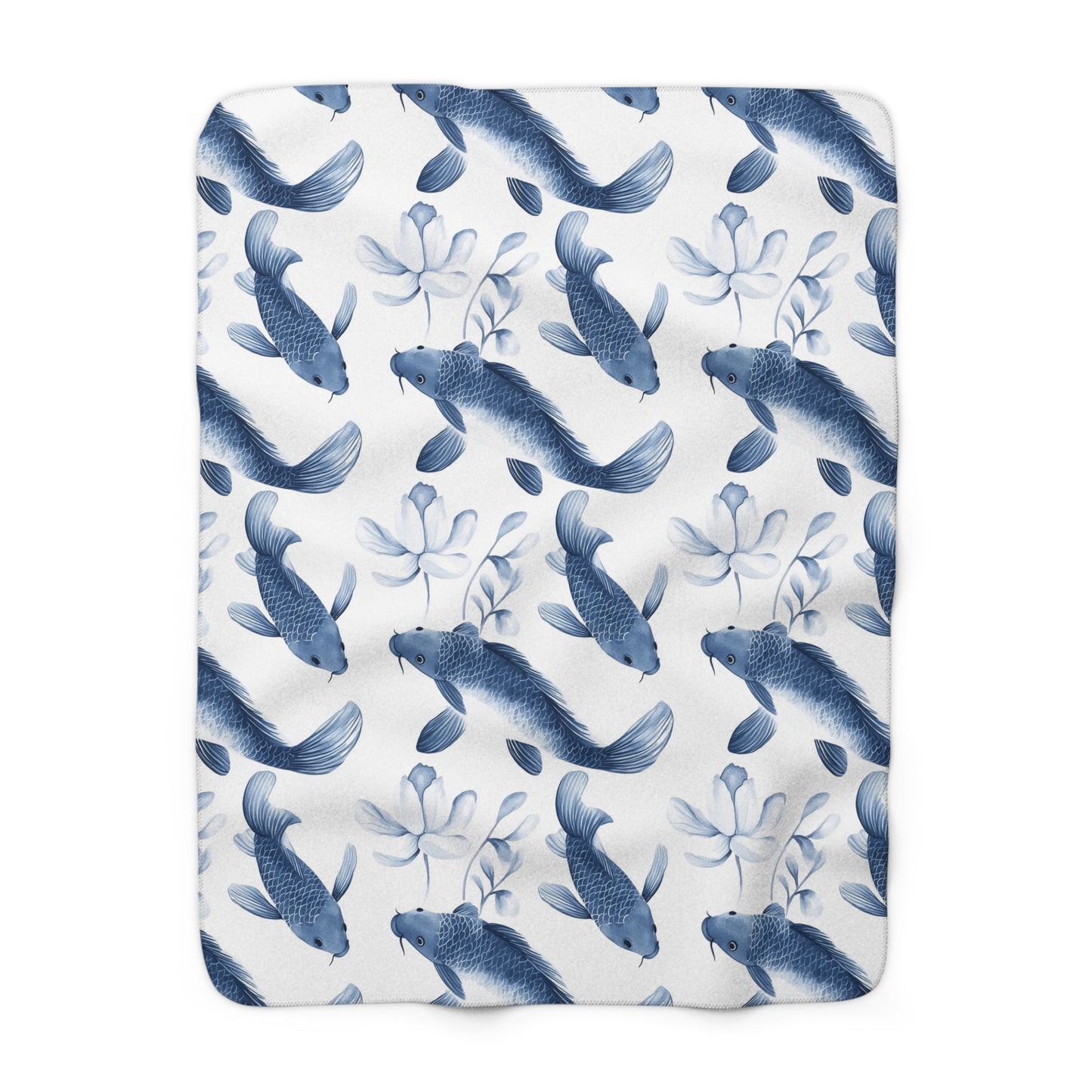 Sherpa Fleece Blanket - Quaint Blue Koi Pattern