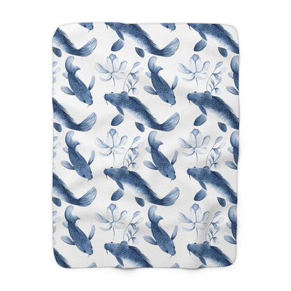 Sherpa Fleece Blanket - Quaint Blue Koi Pattern