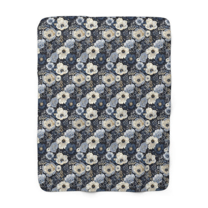 Dark Blues Floral Sherpa Fleece Blanket - Ideal Gift for Weddings, Birthdays, Housewarming