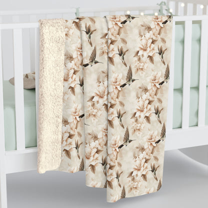 Sherpa Fleece Blanket - Ivory Hummingbirds