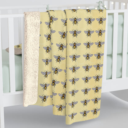 Cozy Bee Pattern Sherpa Fleece Blanket, Soft Throw for Home Decor, Gift for Nature Lovers, Bee Lover Blanket, Warm Bedspread