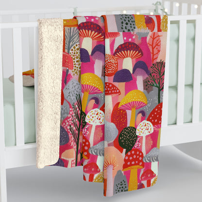 Cozy Mushroom Sherpa Fleece Blanket | Soft Throw for Home, Living Room, Kids' Room, Gifts, Seasonal Celebrations