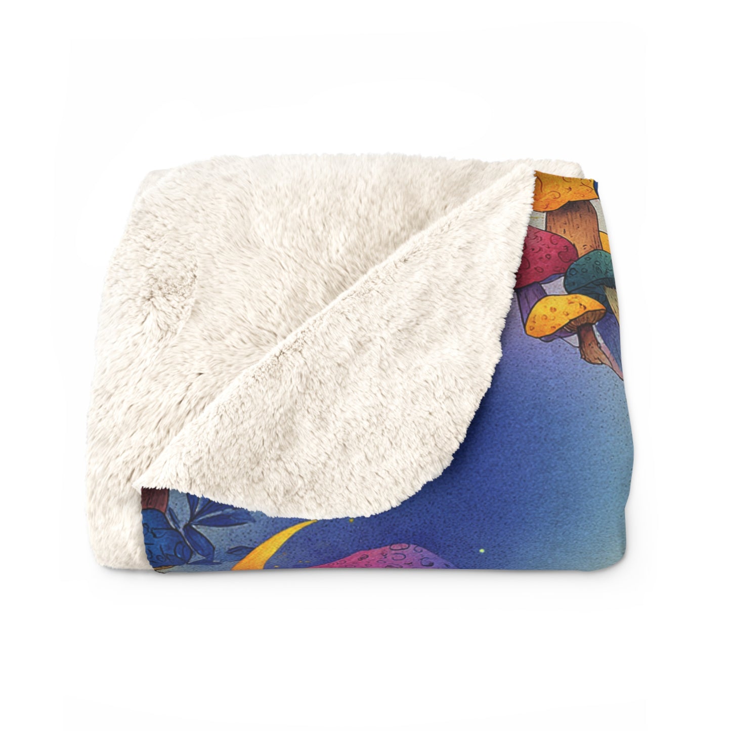 Bright and Very Colorful Mushroom Pattern Sherpa Fleece Blanket