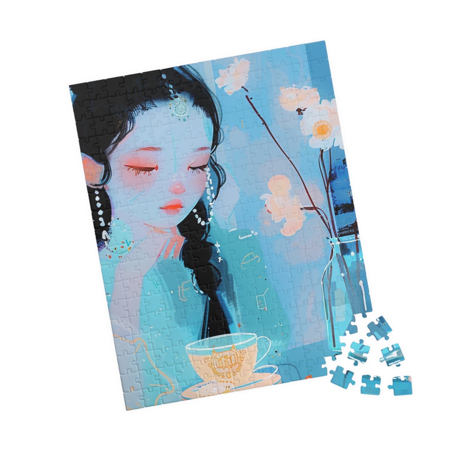 Artistic Puzzle Featuring Serene Teacup Design, Perfect Gift for Tea Lovers, Mindful Relaxation Activity Decor