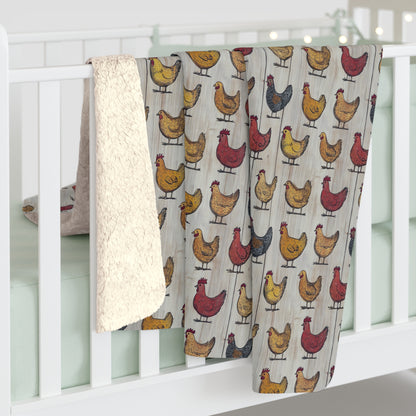 Cozy Chicken-Farm Sherpa Fleece Blanket | Farmhouse Decor, Gift for Cozy Nights, Chicken Lover's Gift, Indoor Comfort Throw
