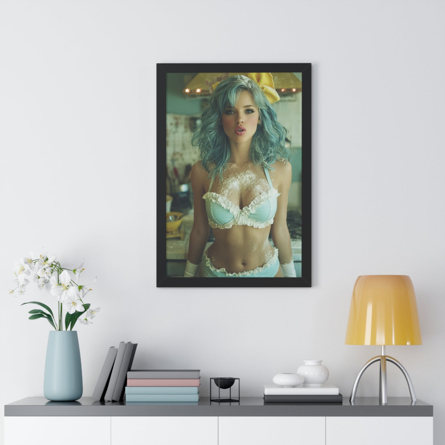 Vertical Poster - Sexy Bikini Babe in the Kitchen Covered in Flour