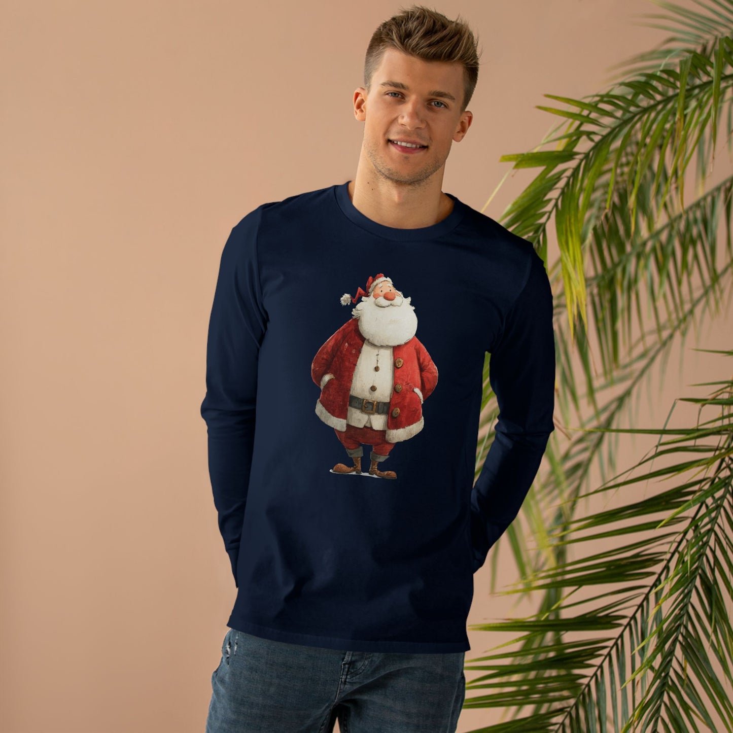 Festive Santa Longsleeve Tee - Christmas Gift, Holiday Wear, Winter Apparel, Cozy Style, Casual Outfit