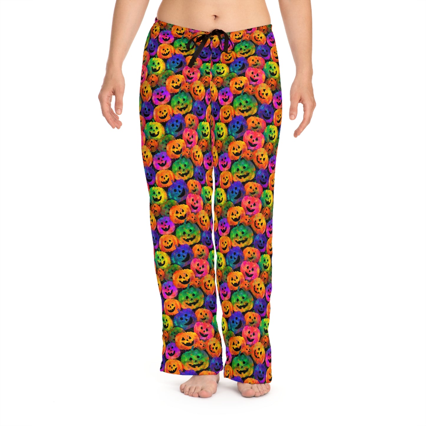 Rainbow Colors Halloween Pumpkin Pattern Women's Pajama Pants, Spooky Season Loungewear